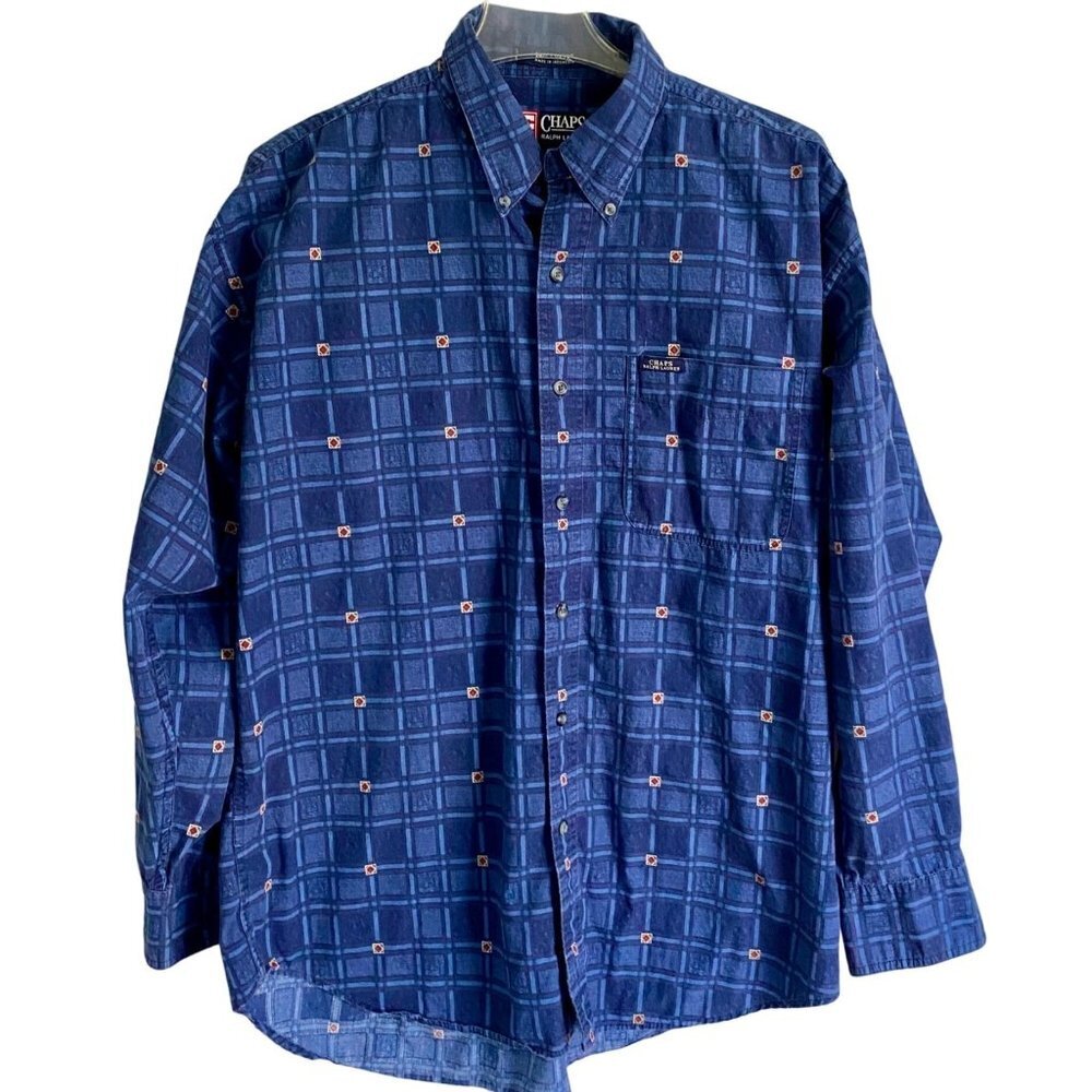 Chaps Ralph Lauren Long Sleeve Cotton Button Down Blue Men's Shirt Large